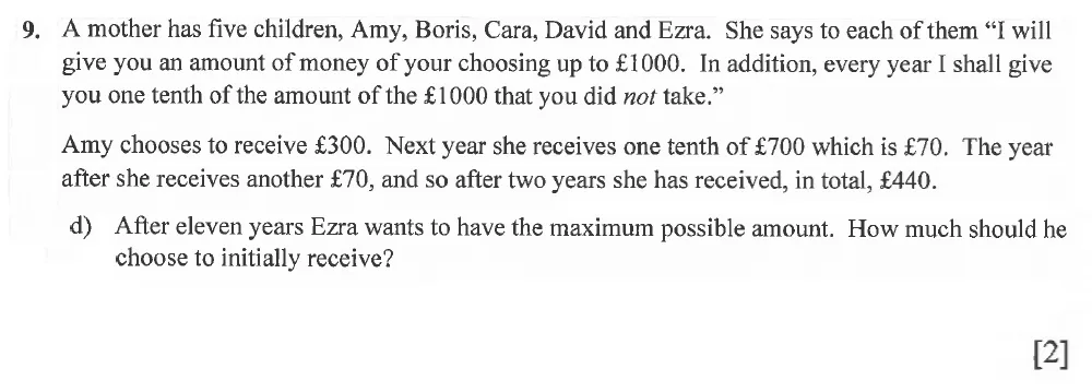 Question 09(d) - Winchester College 13 Plus Maths 2021 Election Exam Paper 1