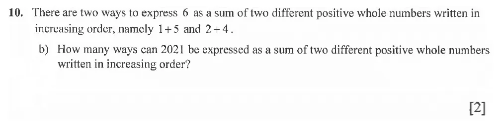 Question 10(b) - Winchester College 13 Plus Maths 2021 Election Exam Paper 1