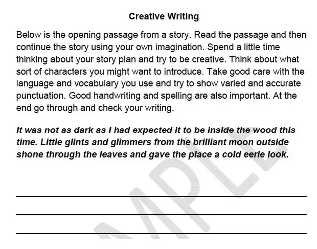Writing task School - Alleyn’s School – 9 Plus English Sample Paper 2