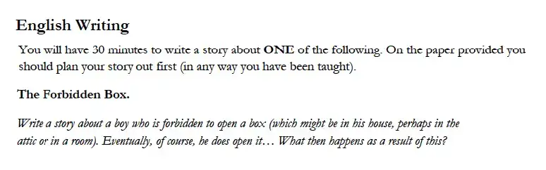 Writing task College - Magdalen College School – 8 Plus English Exam Paper