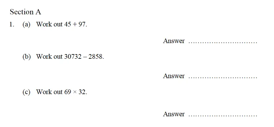 Question 01 - Oundle School – 9 Plus Maths Practice Paper 2014