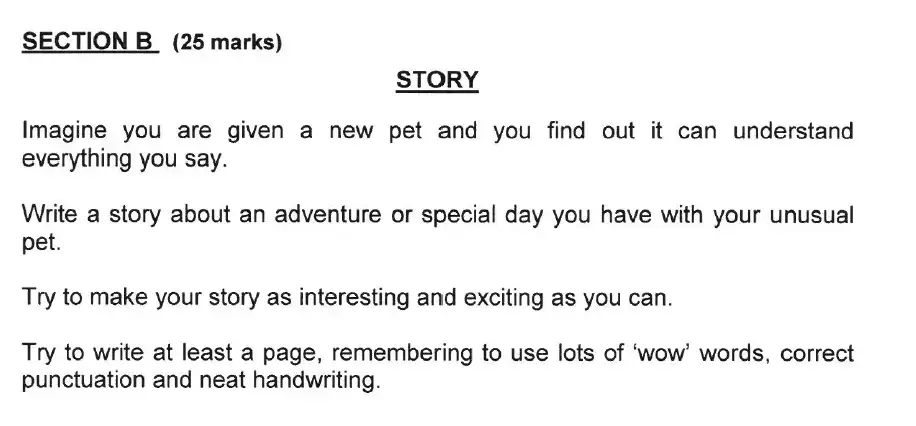Writing task School - Solihull School – 8 Plus English Sample Paper 1