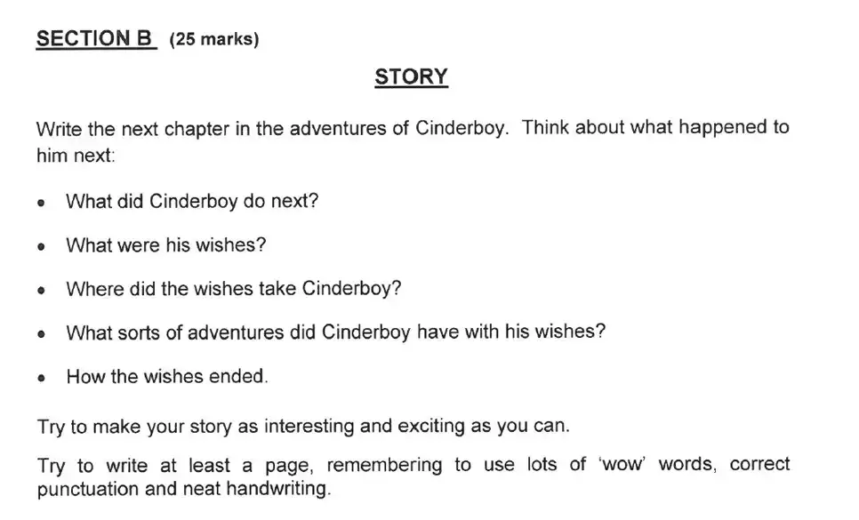 Writing task School - Solihull School – 8 Plus English Sample Paper 2