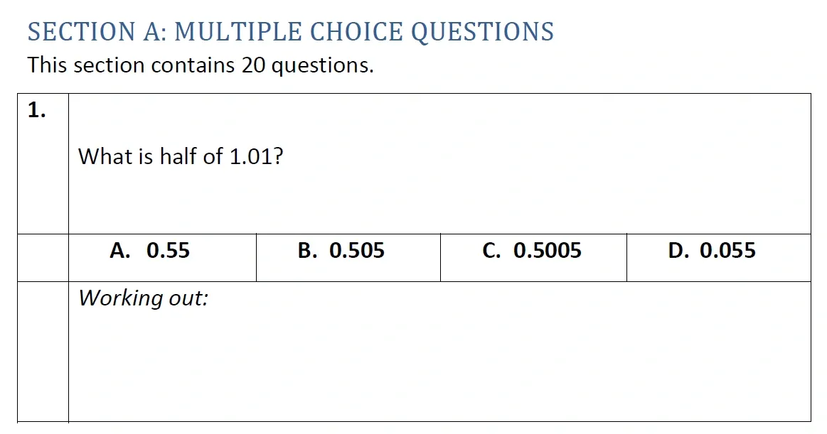 Question 01 - Eltham College - 11 Plus Maths Entrance Exam Paper - 2020