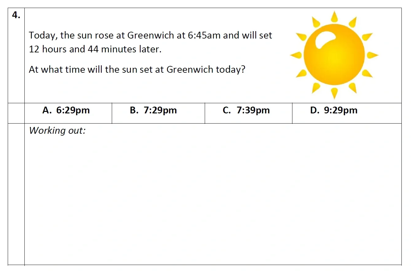 Question 04 - Eltham College - 11 Plus Maths Entrance Exam Paper - 2020
