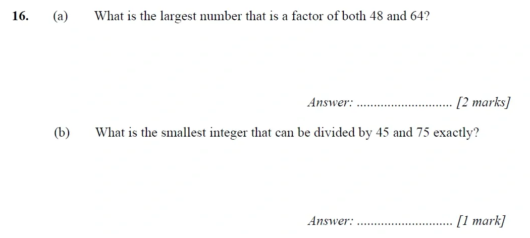Question 16(a, b) - Merchant Taylors School - 11+ Maths Specimen Paper 1 - 2025