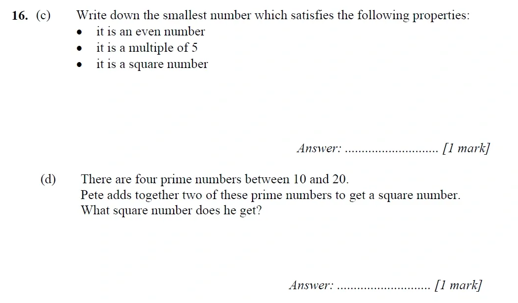 Question 16(c, d) - Merchant Taylors School - 11+ Maths Specimen Paper 1 - 2025