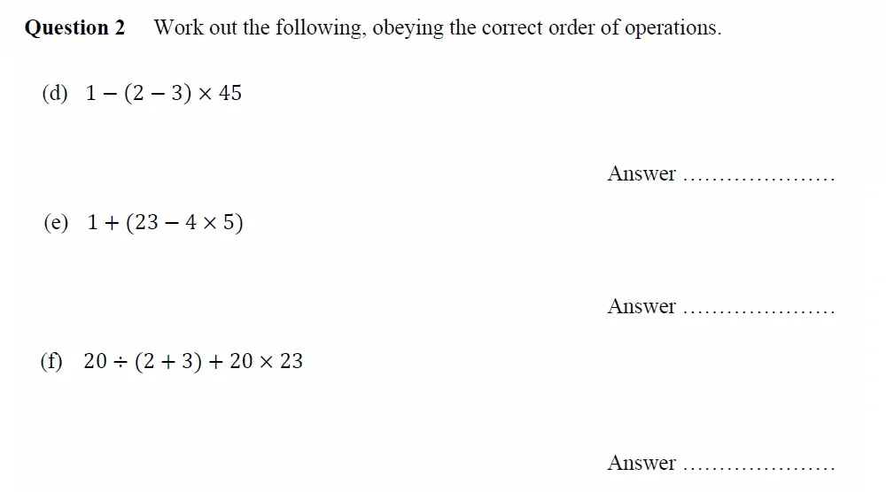 Question 02(d, e, f) - Oundle School - 11 Plus Maths Junior Entrance Exam - 2023