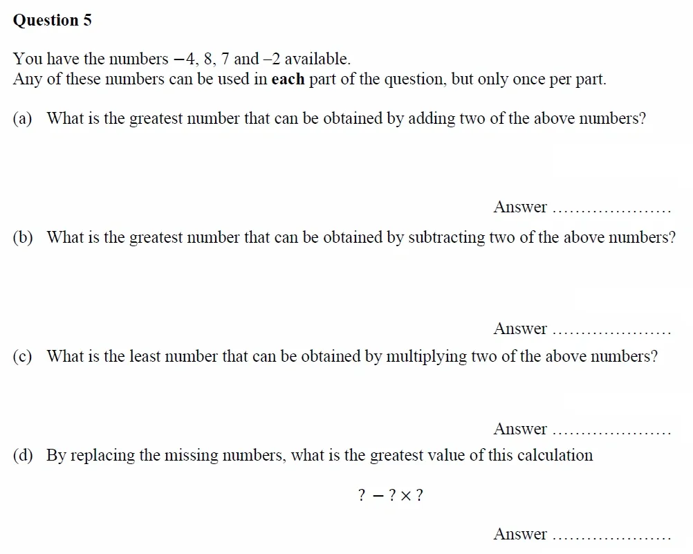 Question 05 - Oundle School - 11 Plus Maths Junior Entrance Exam - 2023