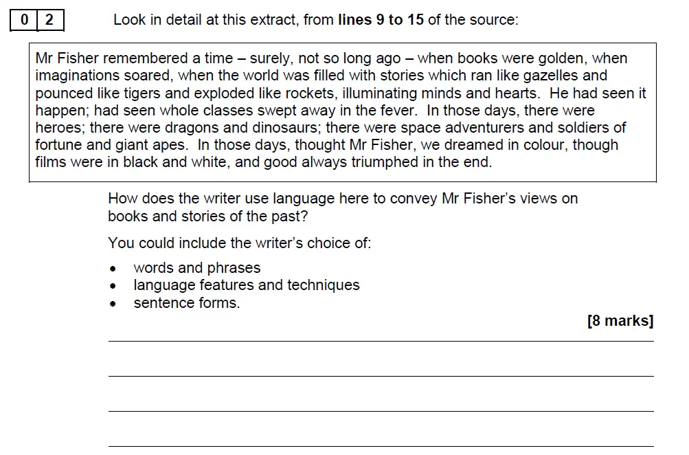 Question 02 - GCSE AQA English Language Past Paper 1 - June 2018