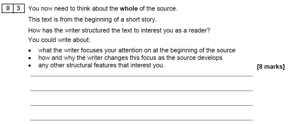 Question 03 - GCSE AQA English Language Past Paper 1 - June 2018