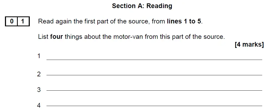 Question 01 - GCSE AQA English Language Past Paper 1 - June 2019