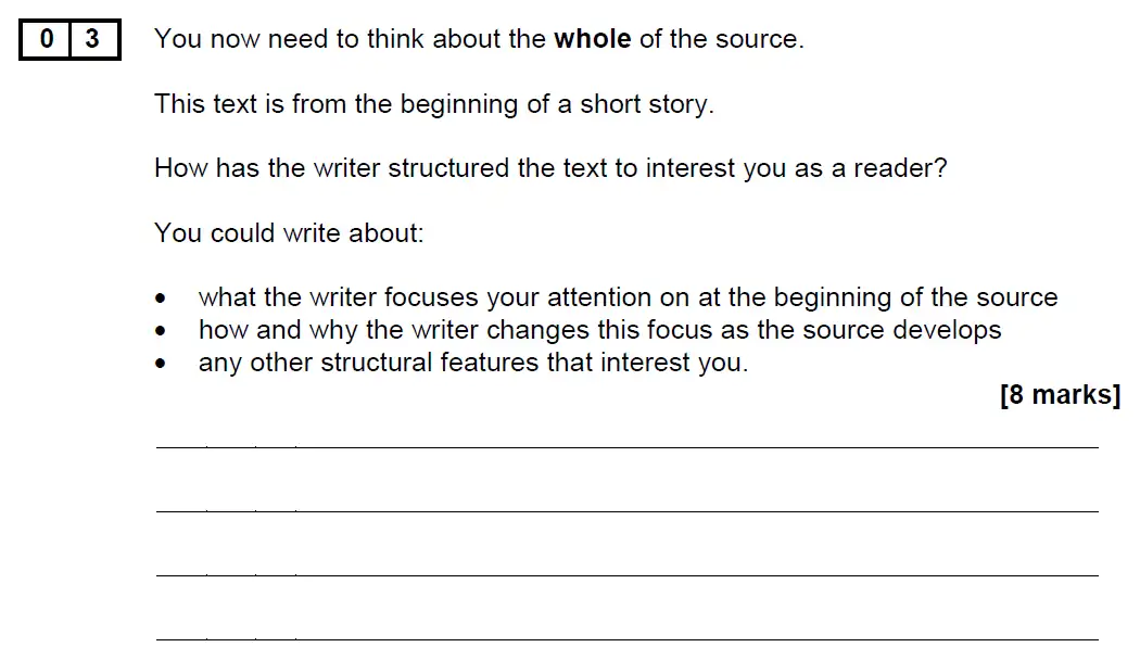 Question 03 - GCSE AQA English Language Past Paper 1 - June 2019