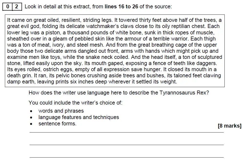 Question 02 - GCSE AQA English Language Past Paper 1 - November 2018