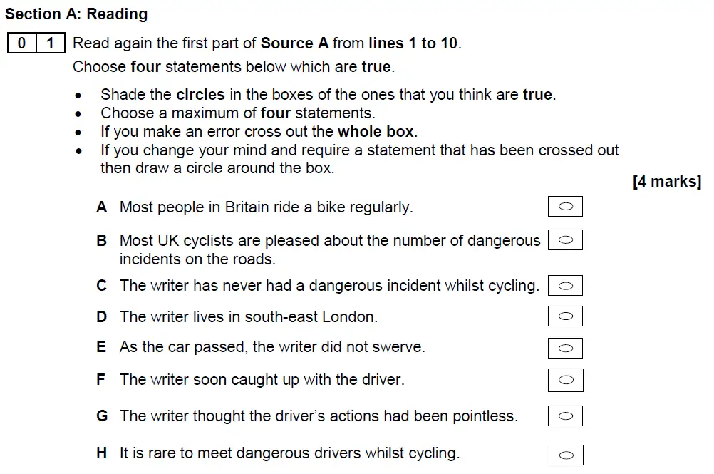 Question 01 - GCSE AQA English Language Past Paper 2 - November 2018