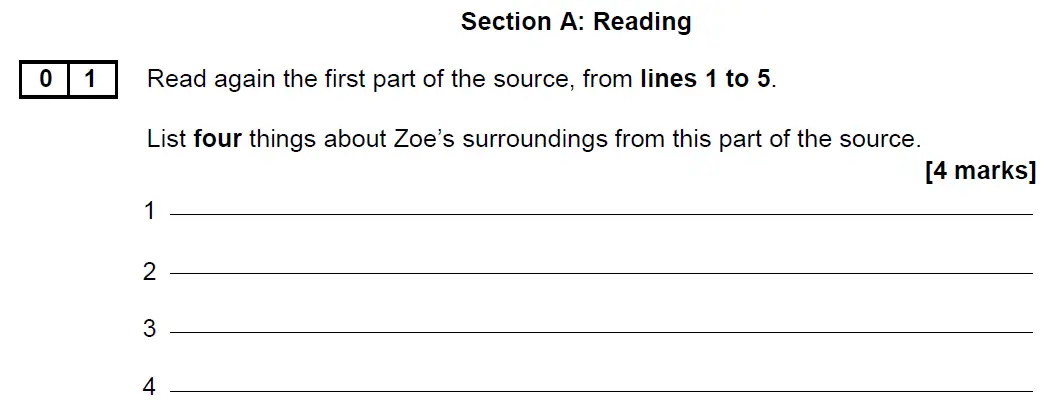 Question 01 - GCSE AQA English Language Past Paper 1 - November 2019