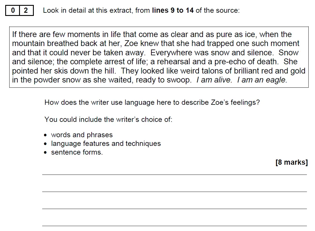 Question 02 - GCSE AQA English Language Past Paper 1 - November 2019