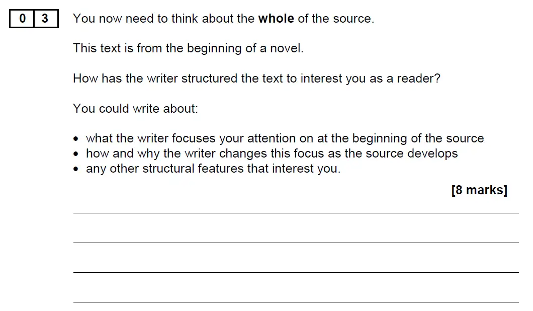 Question 03 - GCSE AQA English Language Past Paper 1 - November 2019