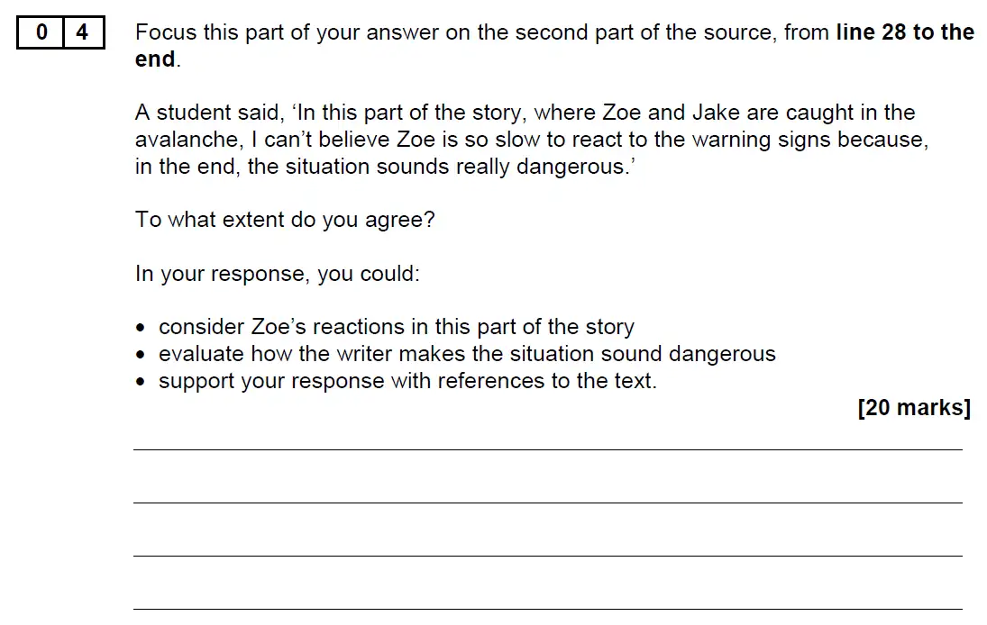 Question 04 - GCSE AQA English Language Past Paper 1 - November 2019
