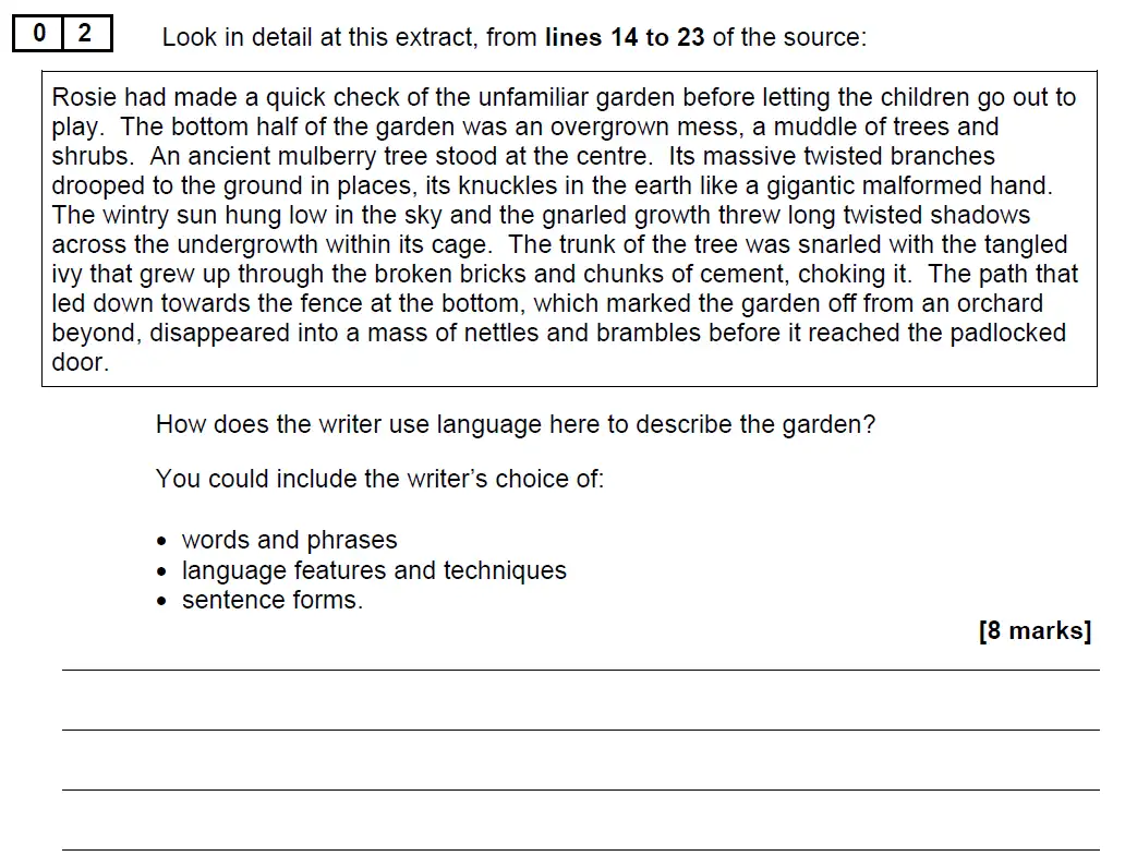 Question 02 - GCSE AQA English Language Past Paper 1 - November 2020