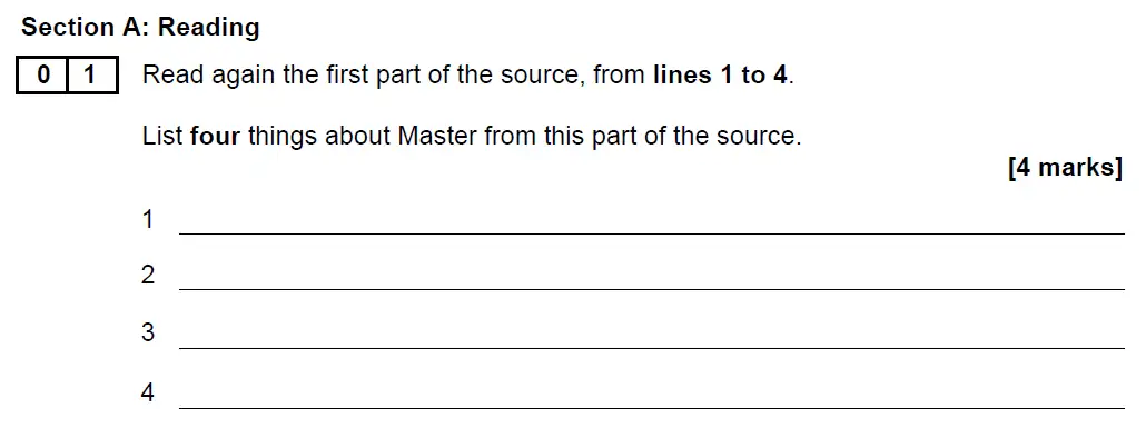Question 01 - GCSE AQA English Language Past Paper 1 - November 2021