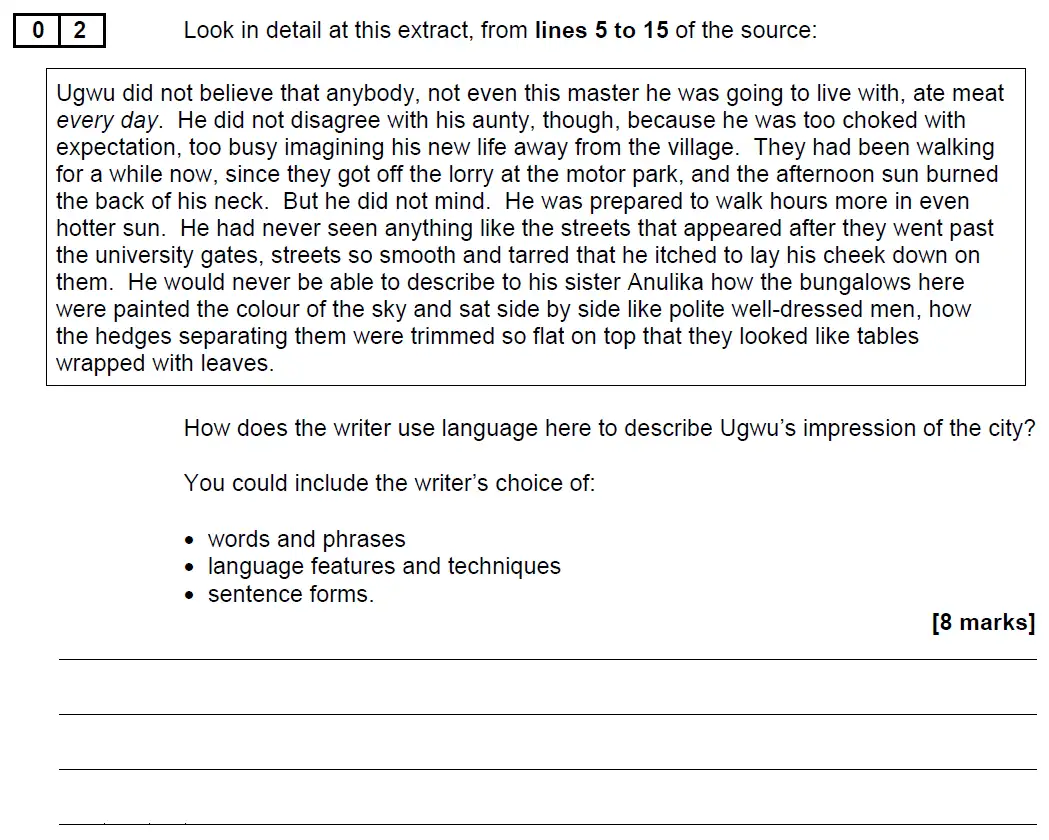 Question 02 - GCSE AQA English Language Past Paper 1 - November 2021
