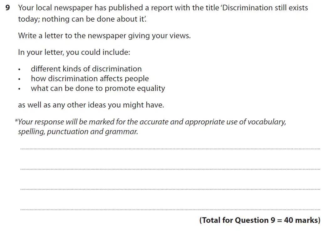 Writing task 02 - GCSE Edexcel English Language Past Paper 2 - November 2019