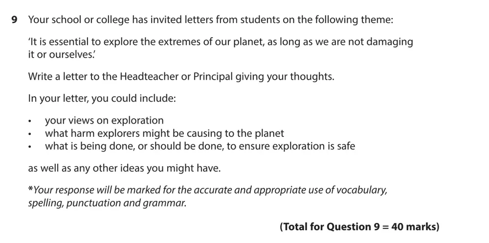 Writing task 10 - GCSE Edexcel English Language Past Paper 2 - June 2022