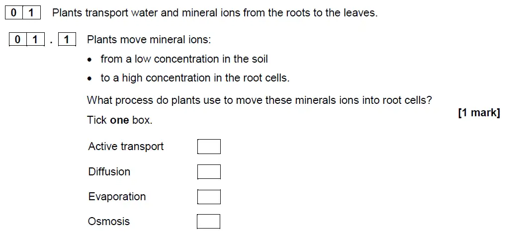Question 1 - GCSE AQA Higher Biology Specimen Paper 1