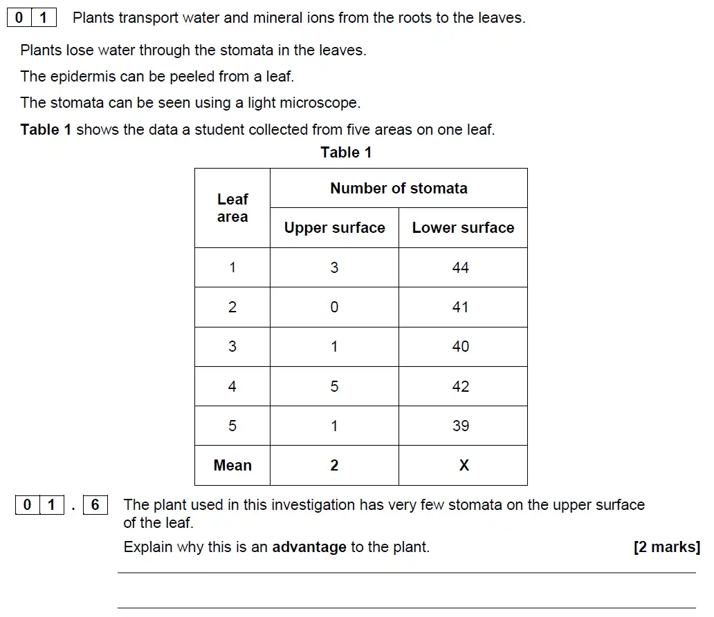 Question 6 - GCSE AQA Higher Biology Specimen Paper 1