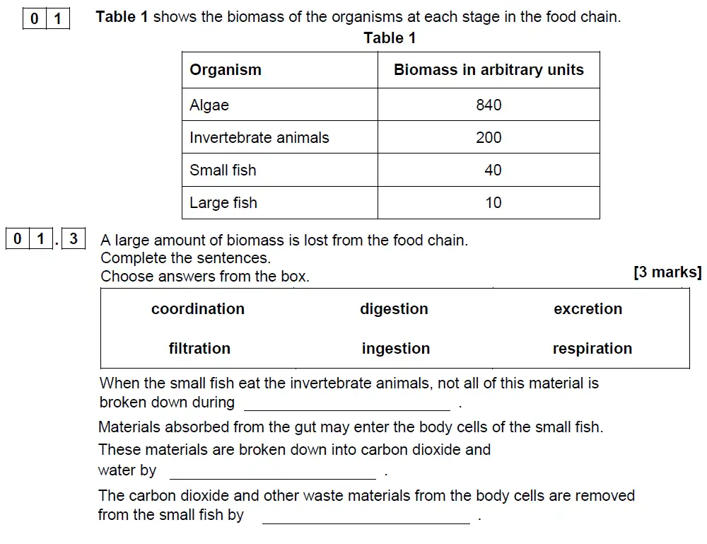 Question 3 - GCSE AQA Foundation Biology Past Paper 2 - June 2018