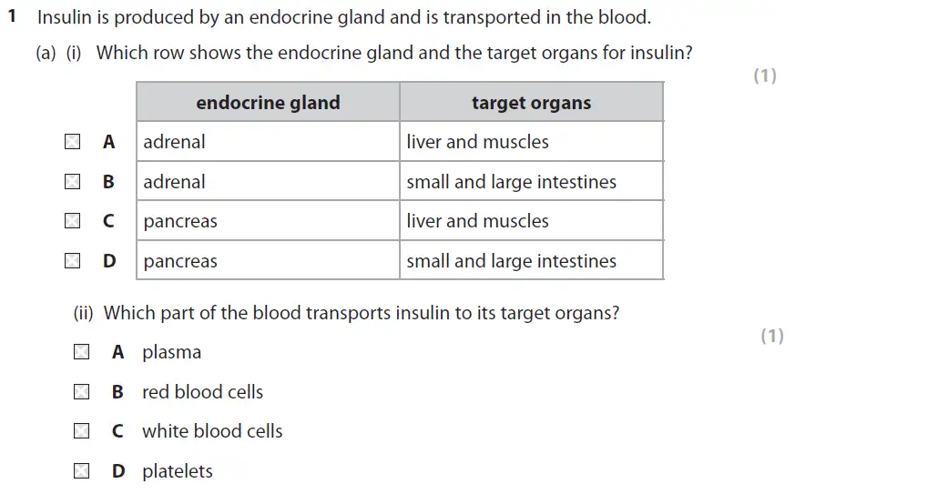 Question 1 - GCSE Edexcel Foundation Biology Past Paper 2 - June 2018