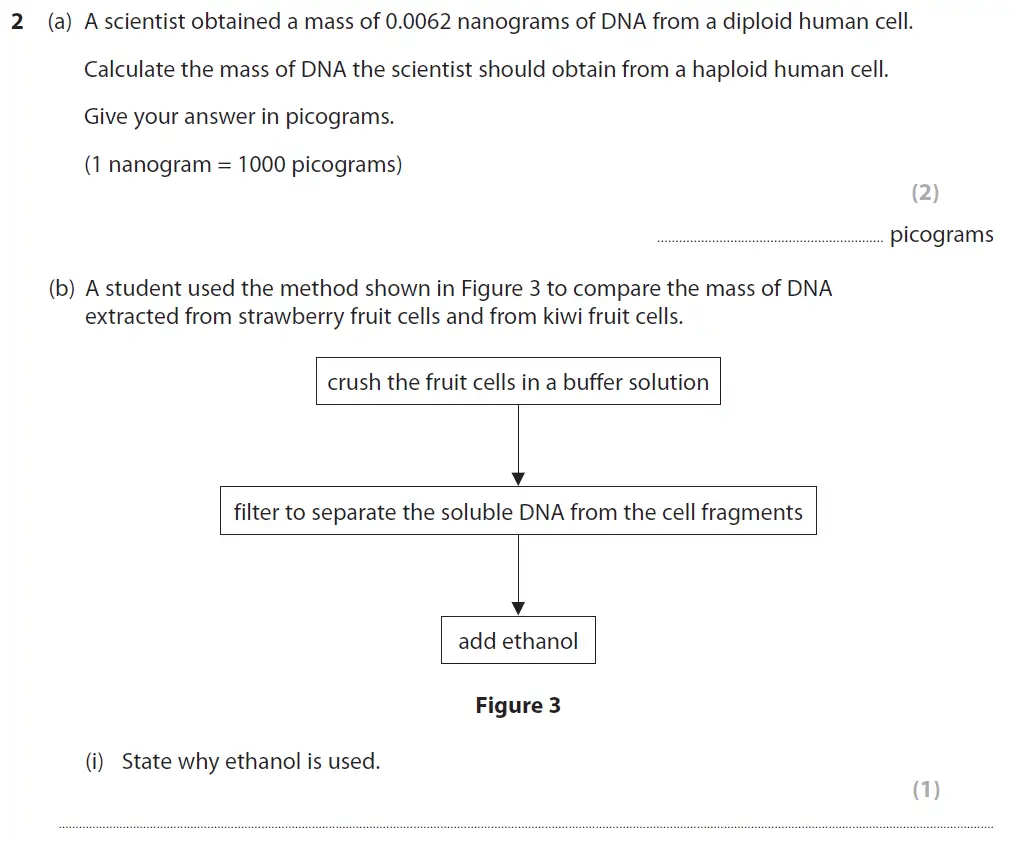 Question 4 - GCSE Edexcel Higher Biology Past Paper 1 - June 2019