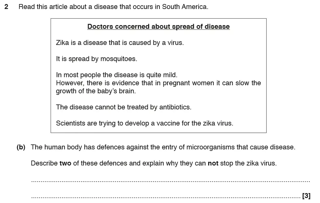 Question 6 - GCSE OCR Foundation Biology Past Paper 1 - June 2017