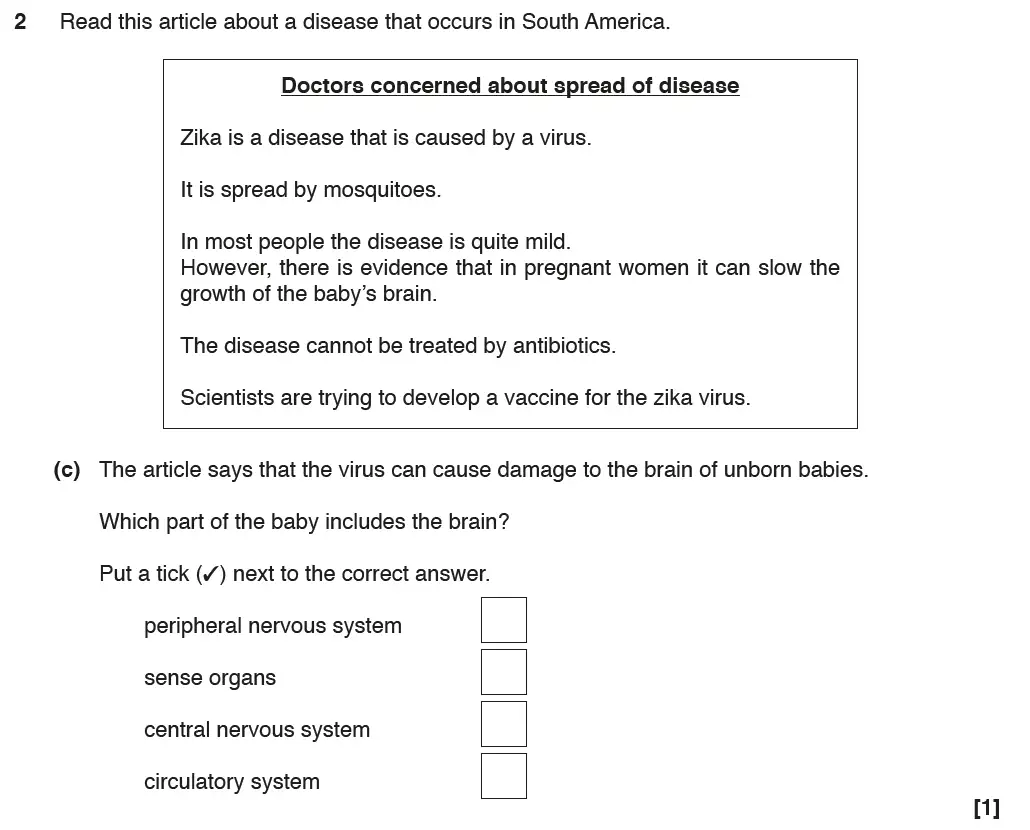 Question 7 - GCSE OCR Foundation Biology Past Paper 1 - June 2017