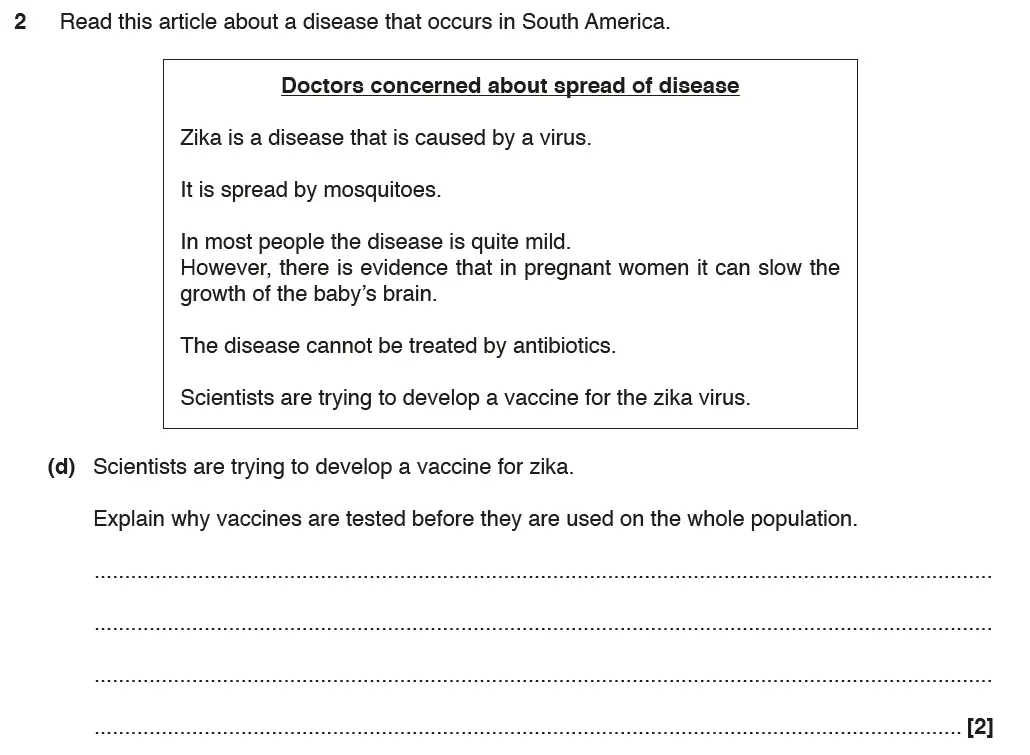 Question 8 - GCSE OCR Foundation Biology Past Paper 1 - June 2017