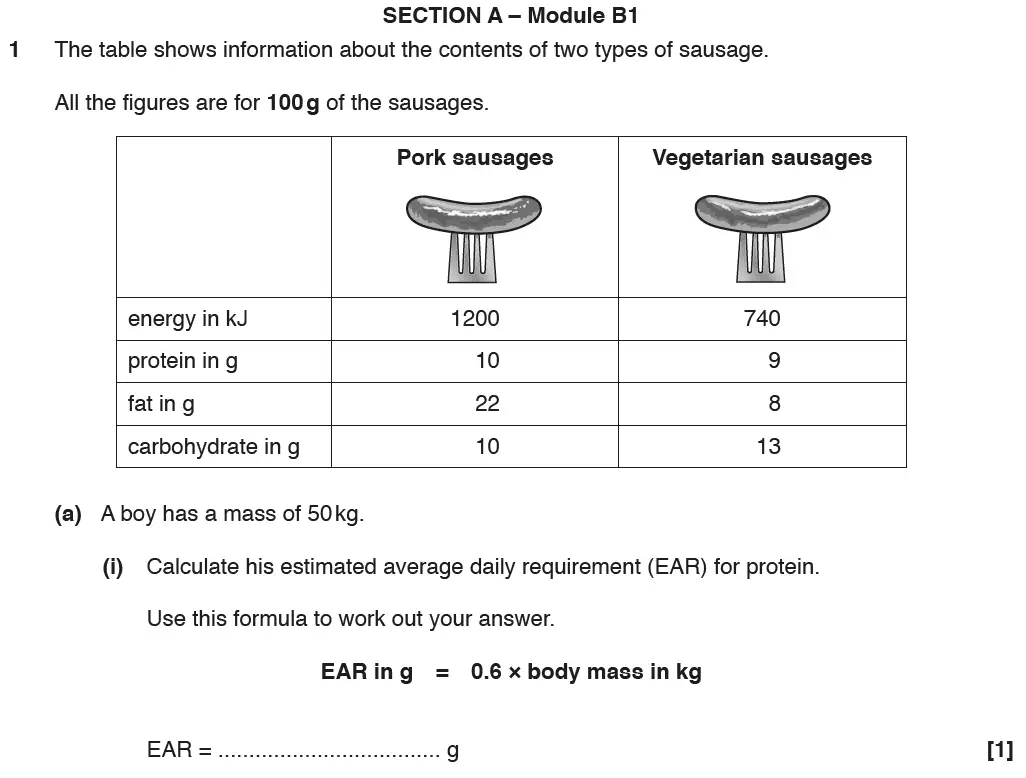 Question 1 - GCSE OCR Higher Biology Past Paper 1 - June 2017