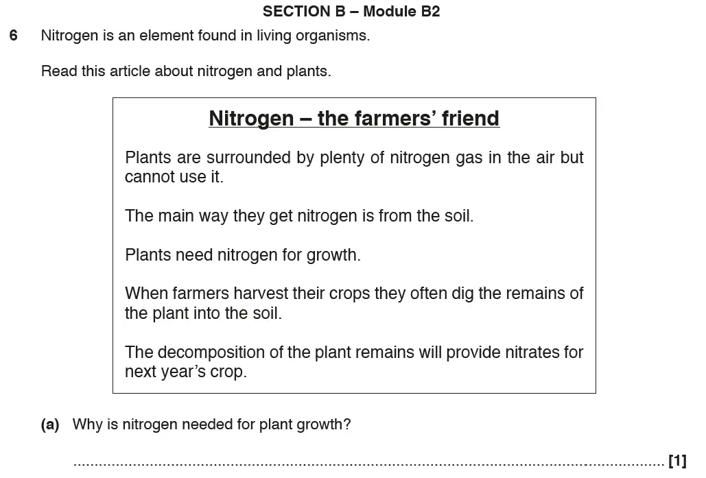 Question 12 - GCSE OCR Higher Biology Past Paper 1 - June 2017
