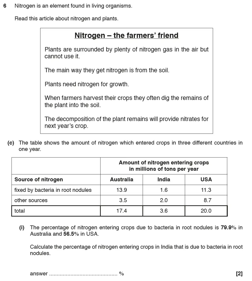 Question 14 - GCSE OCR Higher Biology Past Paper 1 - June 2017