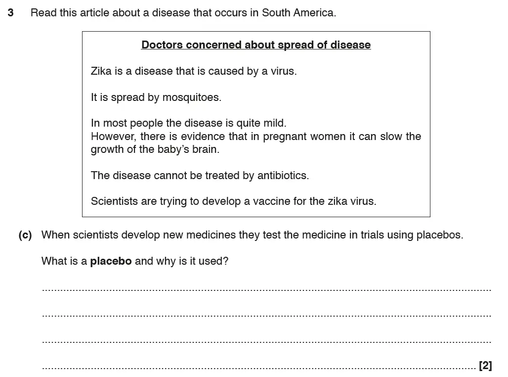 Question 7 - GCSE OCR Higher Biology Past Paper 1 - June 2017