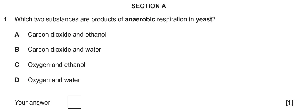 Question 1 - GCSE OCR Foundation Biology Past Paper 1 - June 2018