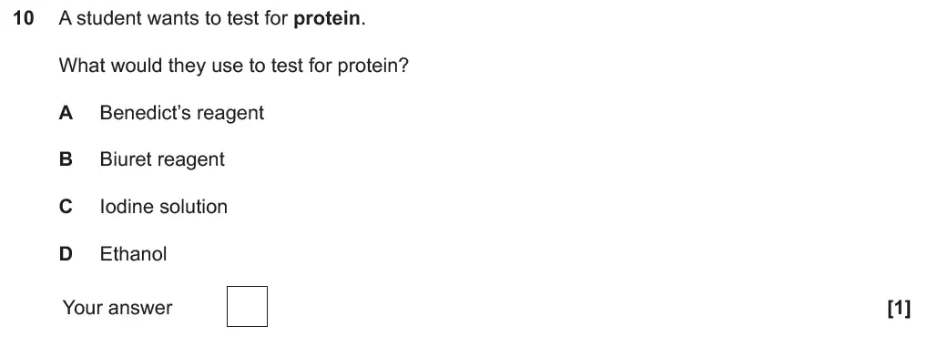 Question 10 - GCSE OCR Foundation Biology Past Paper 1 - June 2018
