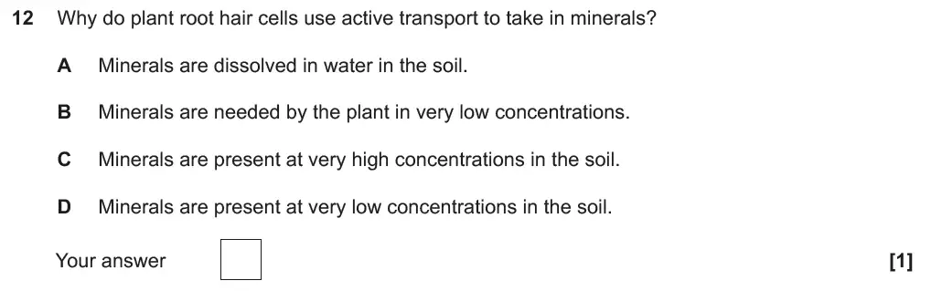 Question 12 - GCSE OCR Foundation Biology Past Paper 1 - June 2018