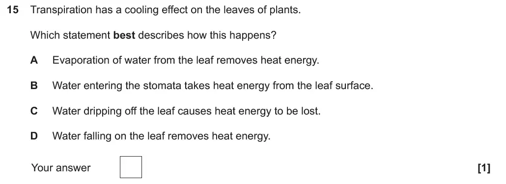 Question 15 - GCSE OCR Foundation Biology Past Paper 1 - June 2018