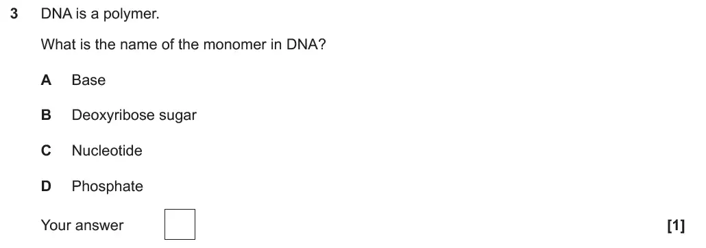 Question 3 - GCSE OCR Foundation Biology Past Paper 1 - June 2018