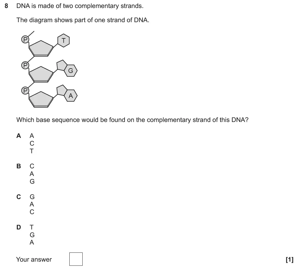 Question 8 - GCSE OCR Foundation Biology Past Paper 1 - June 2018