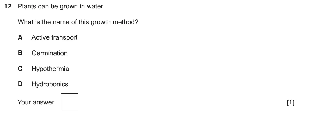 Question 12 - GCSE OCR Foundation Biology Past Paper 2 - June 2018