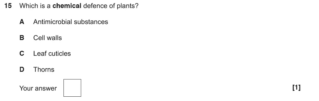 Question 15 - GCSE OCR Foundation Biology Past Paper 2 - June 2018