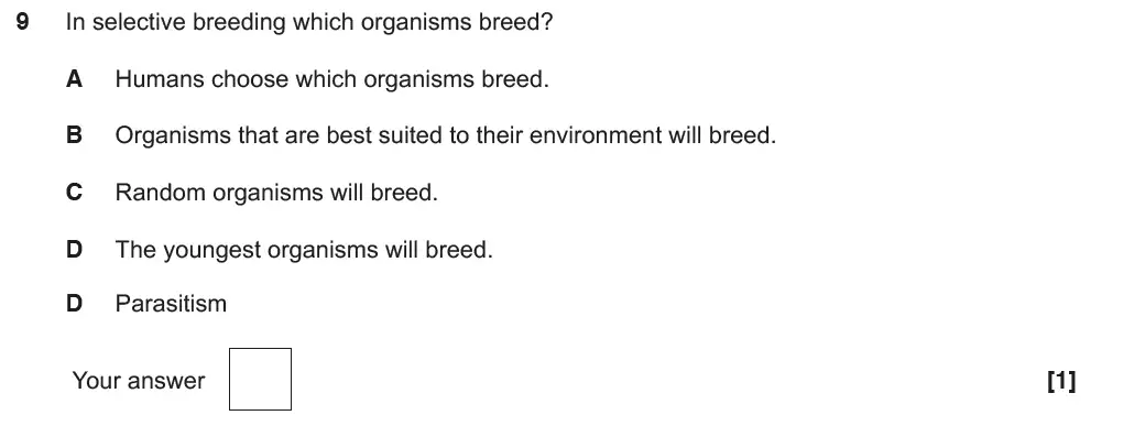 Question 9 - GCSE OCR Foundation Biology Past Paper 2 - June 2018