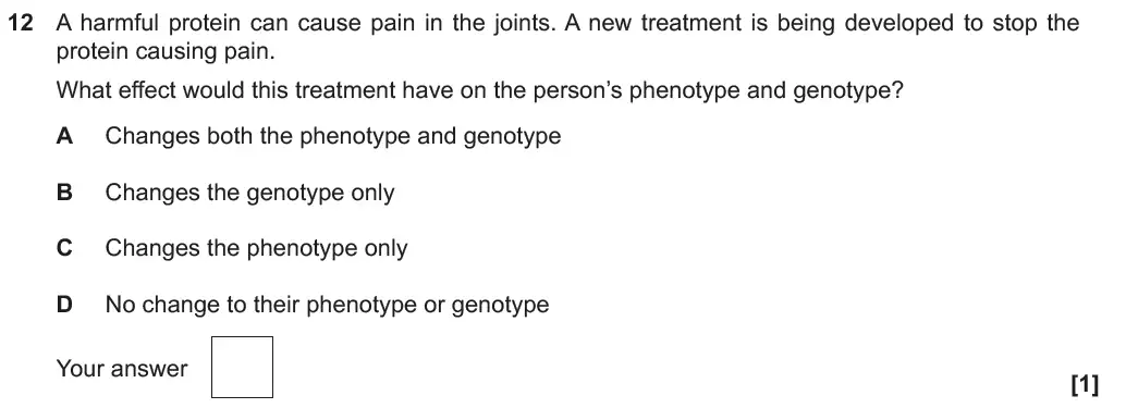 Question 12 - GCSE OCR Higher Biology Past Paper 4 - June 2018